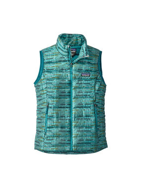 PATAGONIA DOWN SWEATER VEST XS ELWHA IKAT STRAIT BLUE PUFFER DOWN FILLED